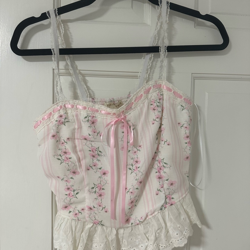 Pink Floral Lace Cami Top